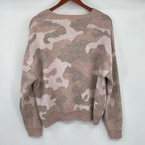 Lucky Brand Pullover Sweater Women Size XL Pink Gray Camo Wool Blend Ribbed Crew - Picture 5 of 12